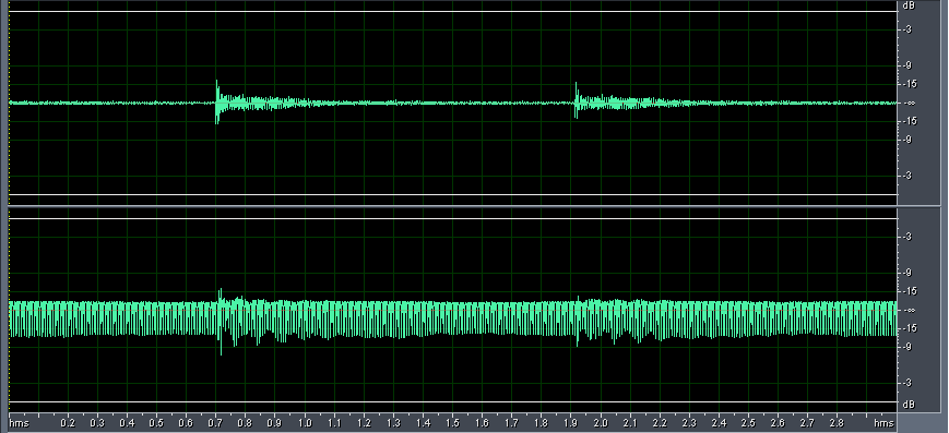 timpani tuned to horn playing, showing interference